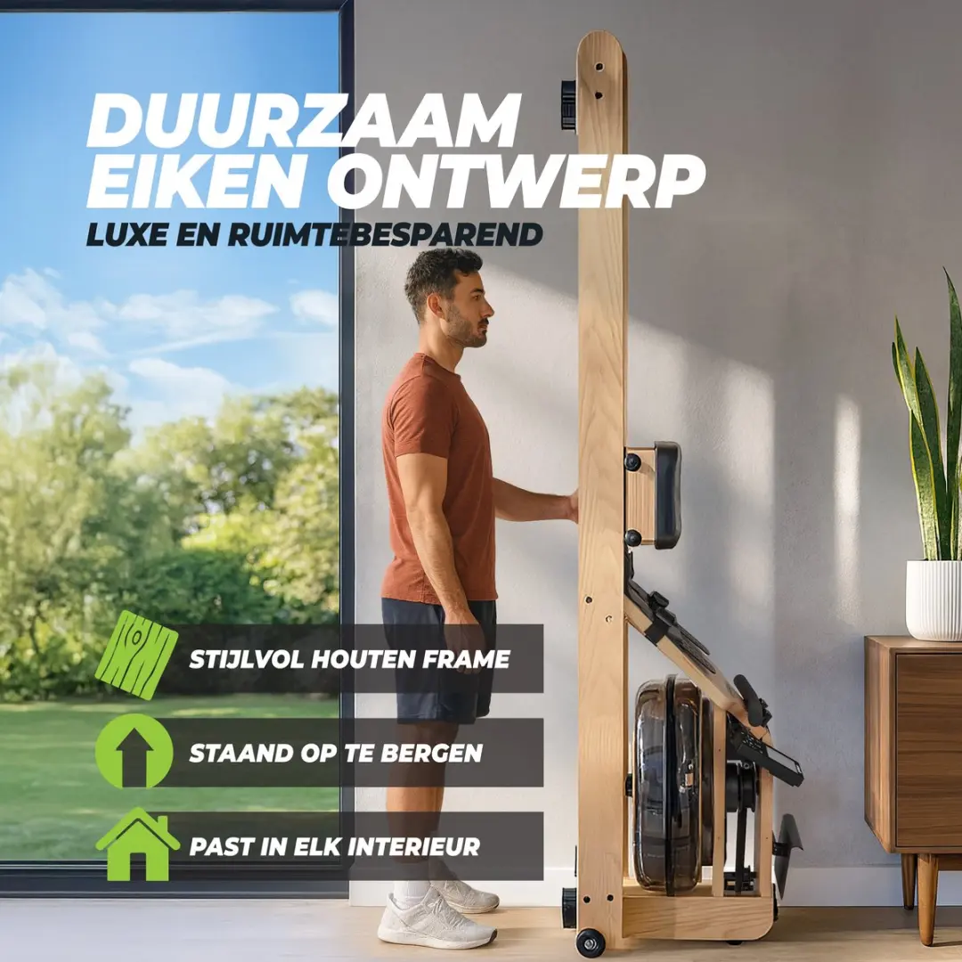 VirtuFit Elite Oak Roeimachine - Waterweerstand - 9 Programma's - Bruin