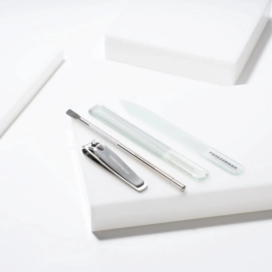 Tweezerman Glass Manicure Set - Glazen vijl, buffer & nagelriemduwer - 4-delig