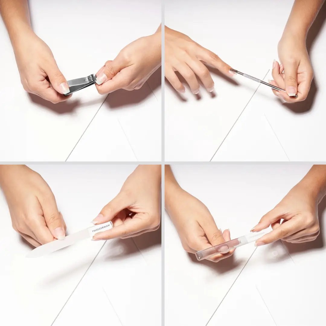 Tweezerman Glass Manicure Set - Glazen vijl, buffer & nagelriemduwer - 4-delig