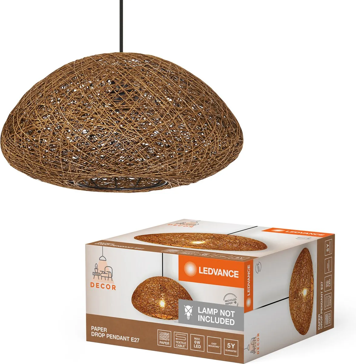 LEDVANCE Decor Paper Drop Hanglamp 1XE27 - Beige