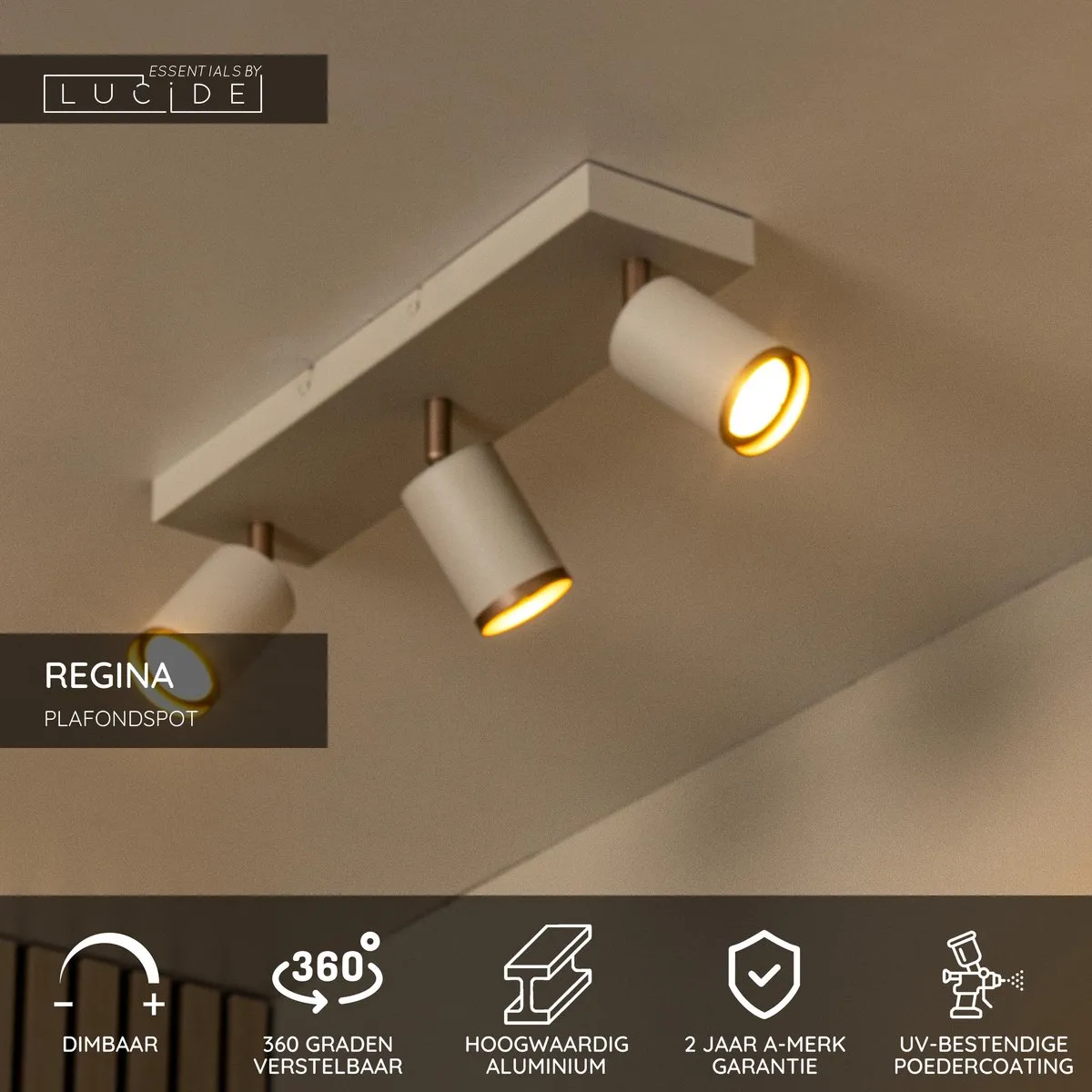 Lucide Regina Plafondspot 3xGU10 - Taupe