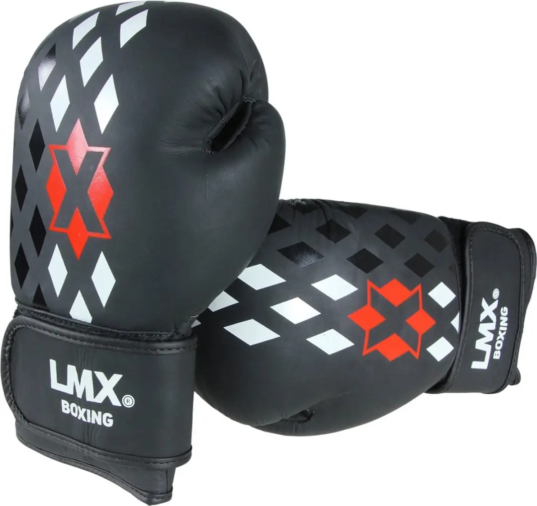 LifeMaxx LMX Bokshandschoenen Leder 16 oz - Zwart/Rood/Wit