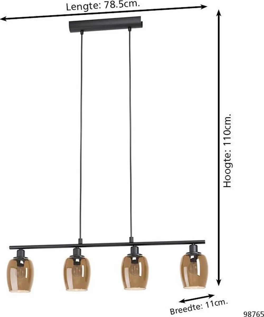 Eglo Zabalea Hanglamp E14 - 4 Lichtpunten - 78,5 cm - Zwart - afbeelding 4 van 5