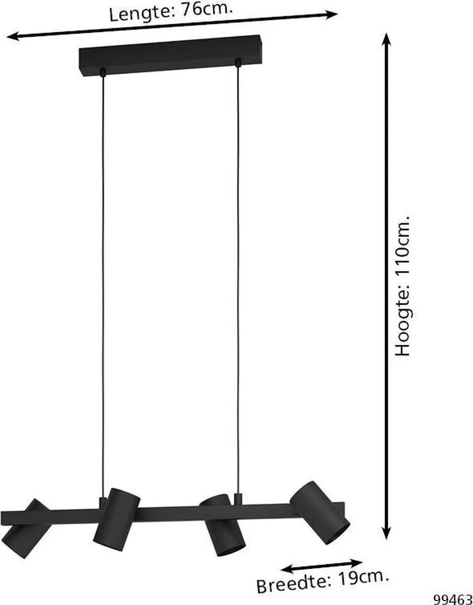 Eglo Gatuela 1 Hanglamp 6x E14 - 76cm - Zwart - afbeelding 6 van 6