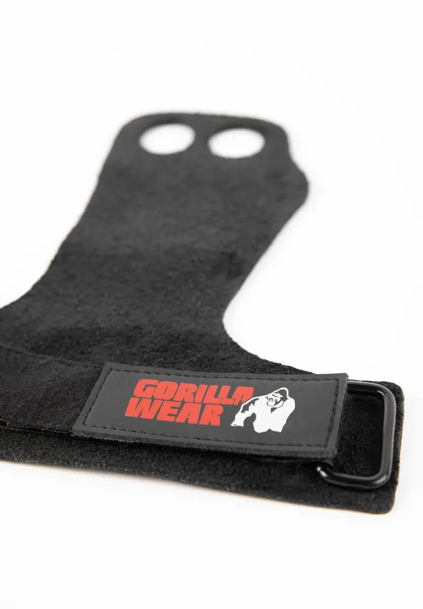 Gorilla Wear 2-Hole Leren Lifting Grips M - Zwart