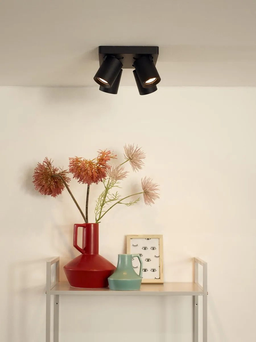 Lucide Nigel Plafondspot LED Dim-to-Warm GU10 4x5W - Zwart - afbeelding 6 van 6
