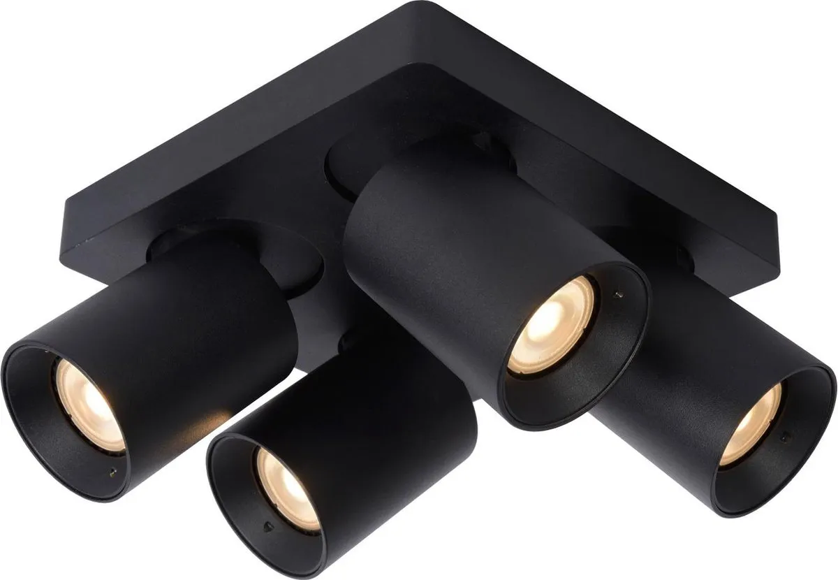 Lucide Nigel Plafondspot LED Dim-to-Warm GU10 4x5W - Zwart