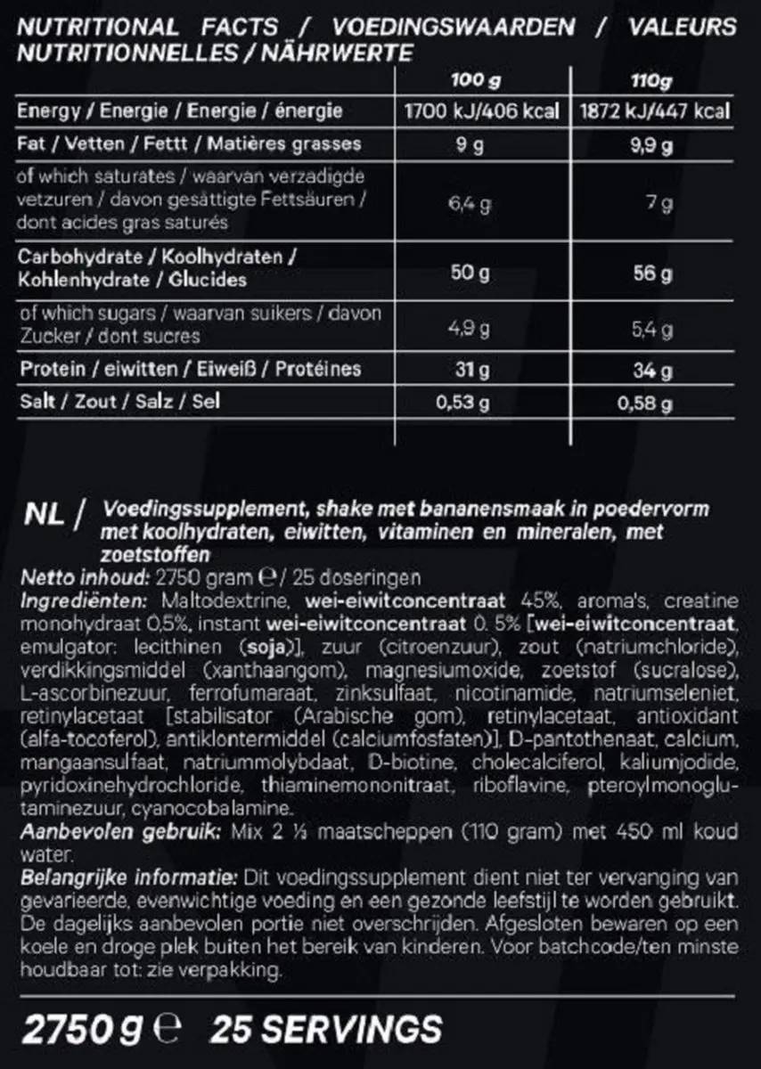 Empose Nutrition Lean Mass Gainer 2750g - Banaan - afbeelding 6 van 6