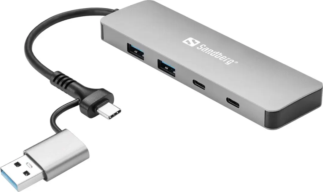 Sandberg 136-64 USB Hub - 2x USB-A + 2x USB-C 5Gbps Aluminium - afbeelding 6 van 6