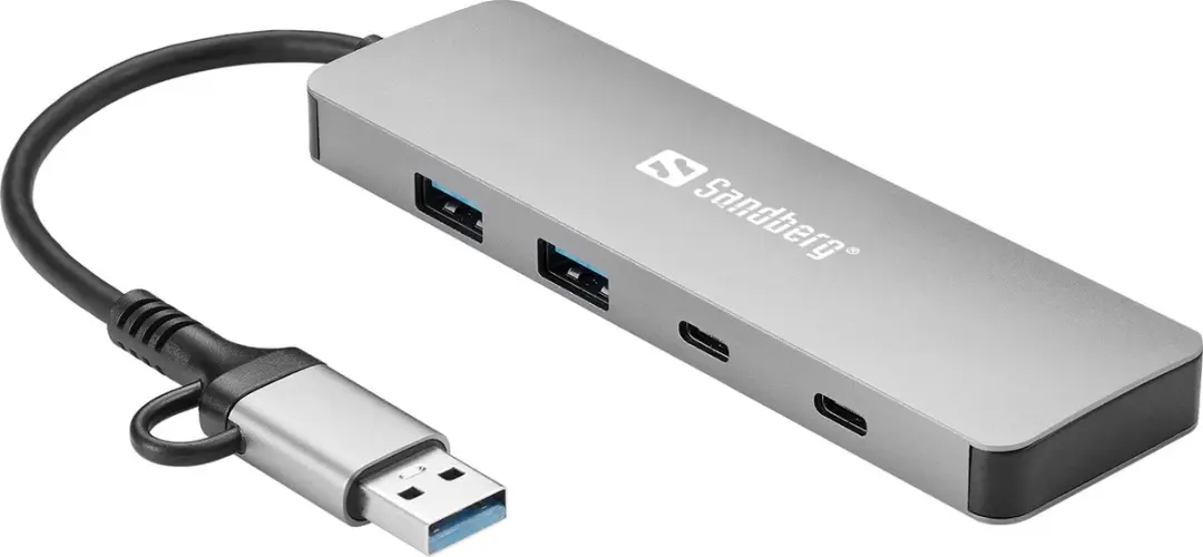 Sandberg 136-64 USB Hub - 2x USB-A + 2x USB-C 5Gbps Aluminium