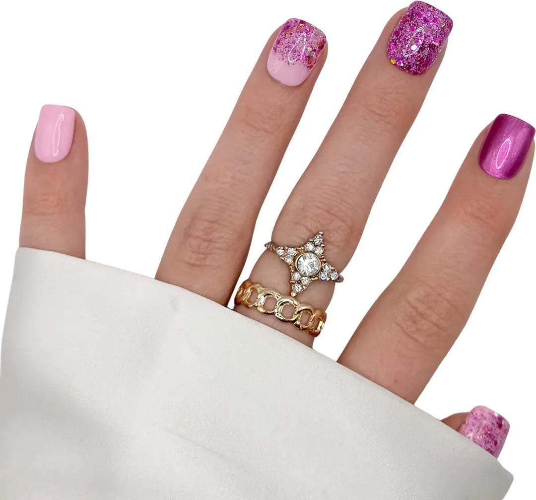SD Press on Nails No. 74 Pink Magic Roze Glitter - 20 Stuks
