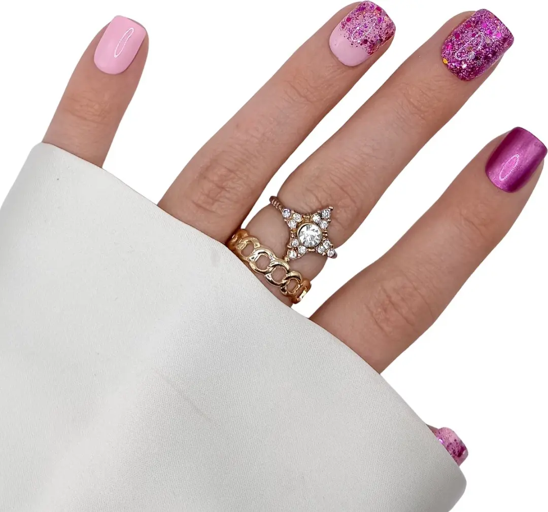 SD Press on Nails No. 74 Pink Magic Roze Glitter - 20 Stuks