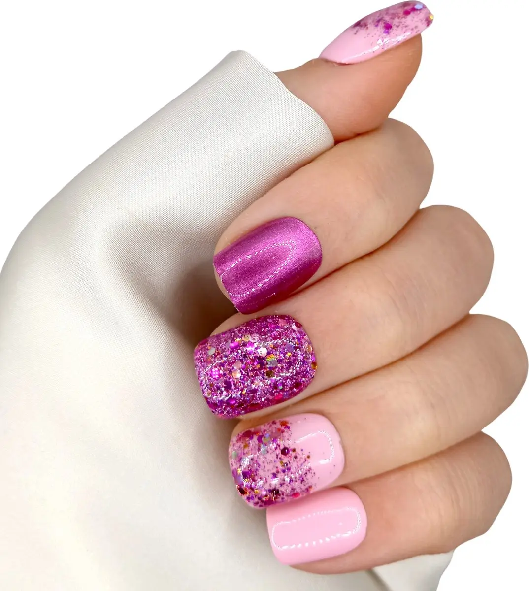 SD Press on Nails No. 74 Pink Magic Roze Glitter