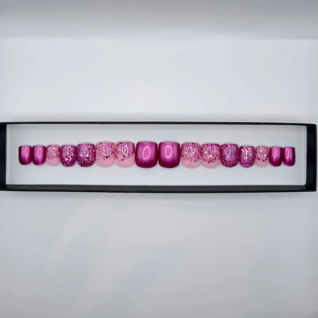 SD Press on Nails No. 74 Pink Magic Roze Glitter - 20 Stuks