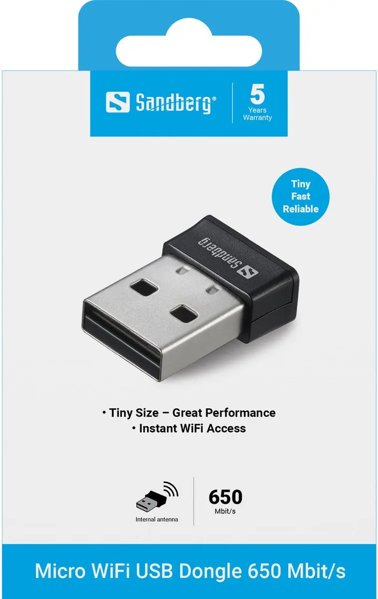 Sandberg Micro Wifi Dongle 650 Mbit/s 133-91 - Zwart