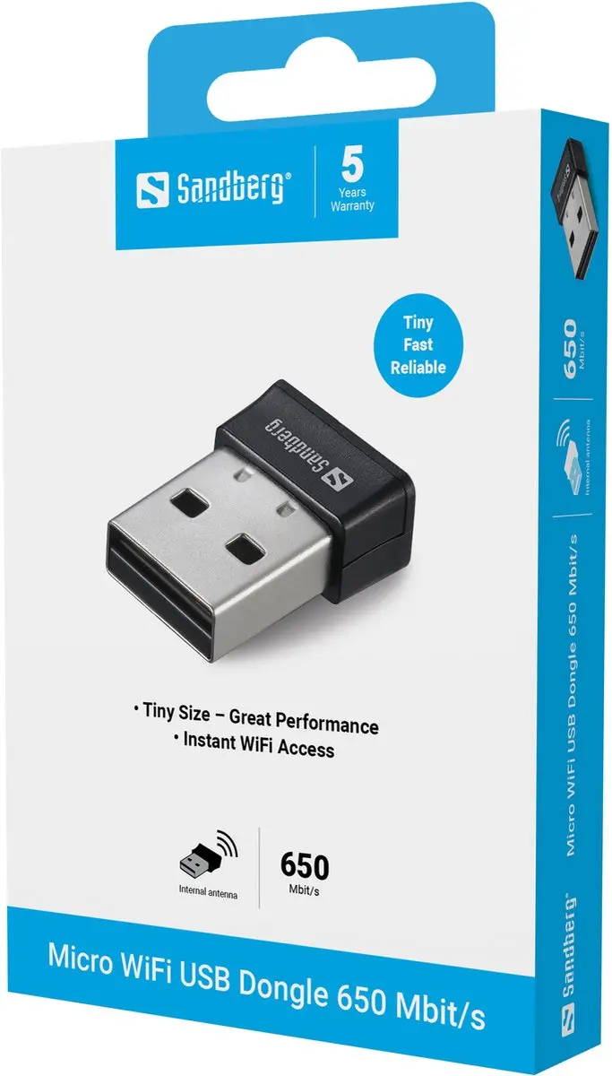 Sandberg Micro Wifi Dongle 650 Mbit/s 133-91 - Zwart