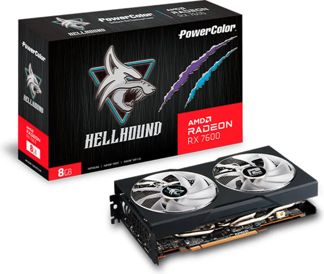 PowerColor Hellhound Radeon RX7600 8G-L/OC Grafische Kaart - 8GB GDDR6 - Zwart