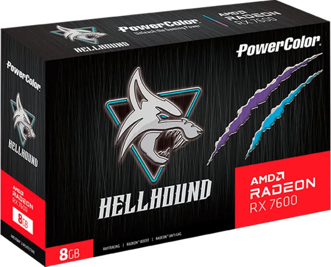 PowerColor Hellhound Radeon RX7600 8G-L/OC Grafische Kaart - 8GB GDDR6 - Zwart