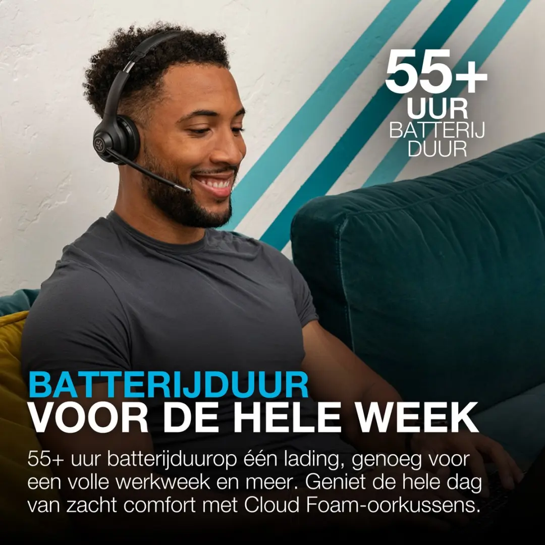 JLab Go Work Headset - Bluetooth - 55 uur - USB-C - Zwart