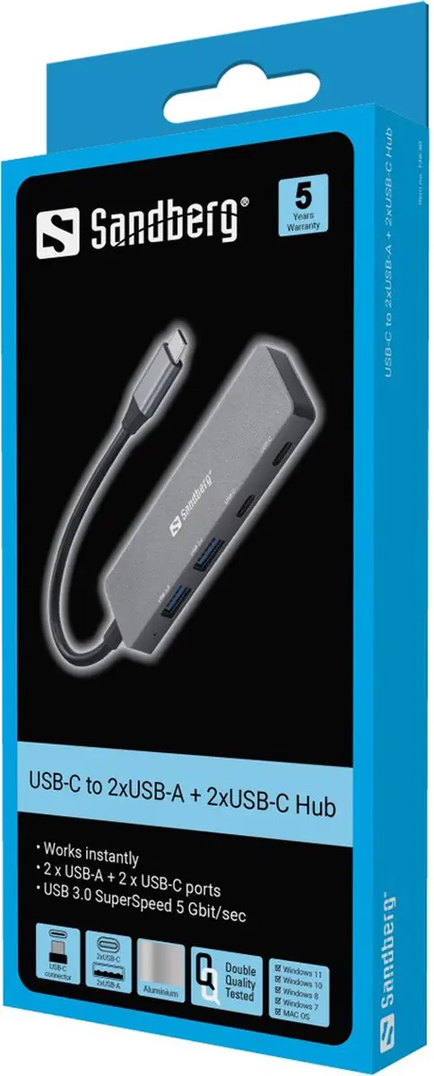 Sandberg 136-50 USB-C Hub - 4 Poorten Grijs