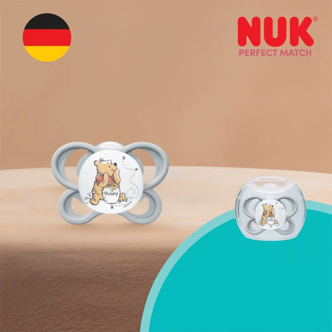 NUK Perfect Match Luchtfopspeen Disney Beer 0-6m - Grijs