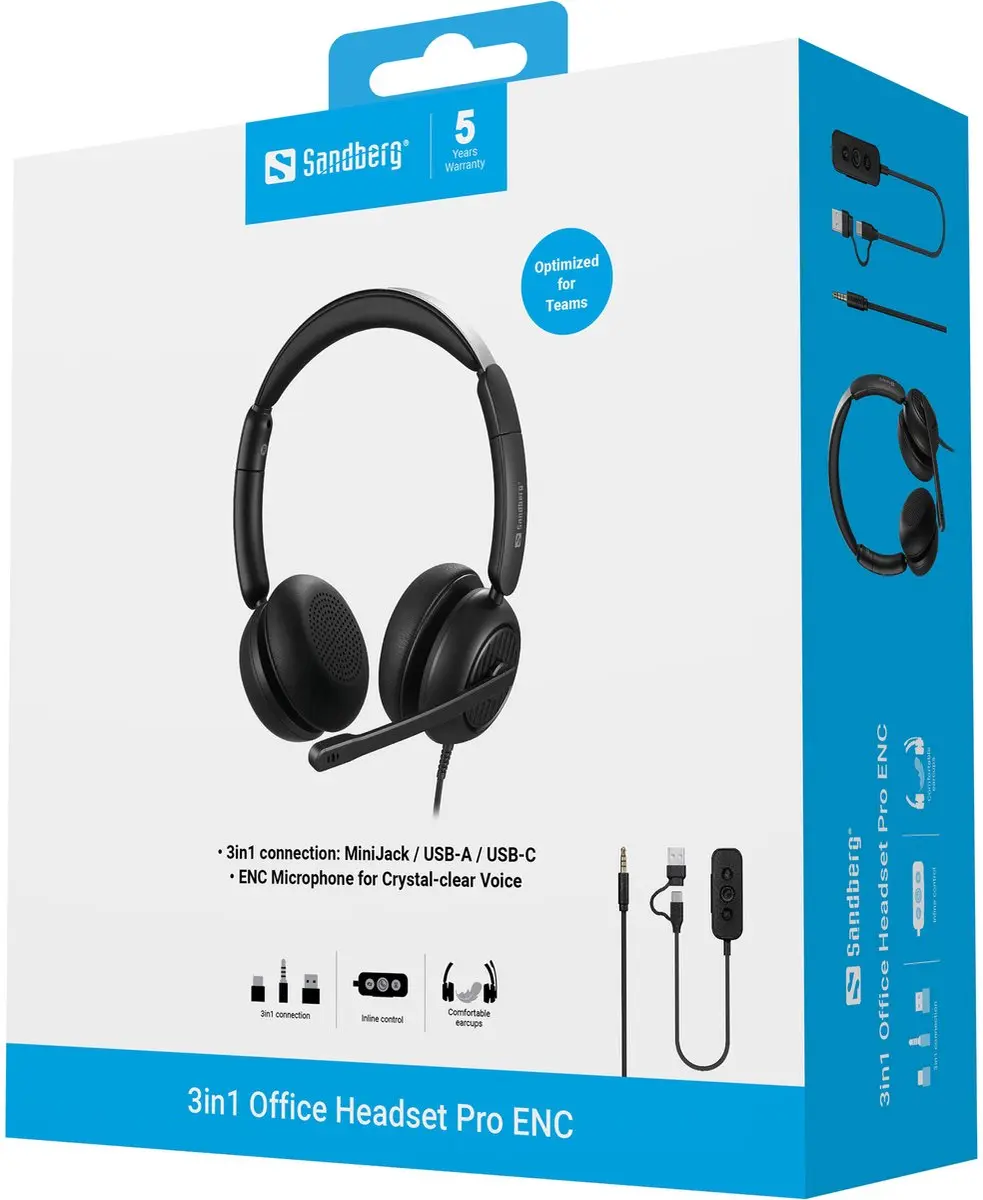 Sandberg 126-54 Hoofdtelefoon Bedraad - USB Type-C/A - Zwart