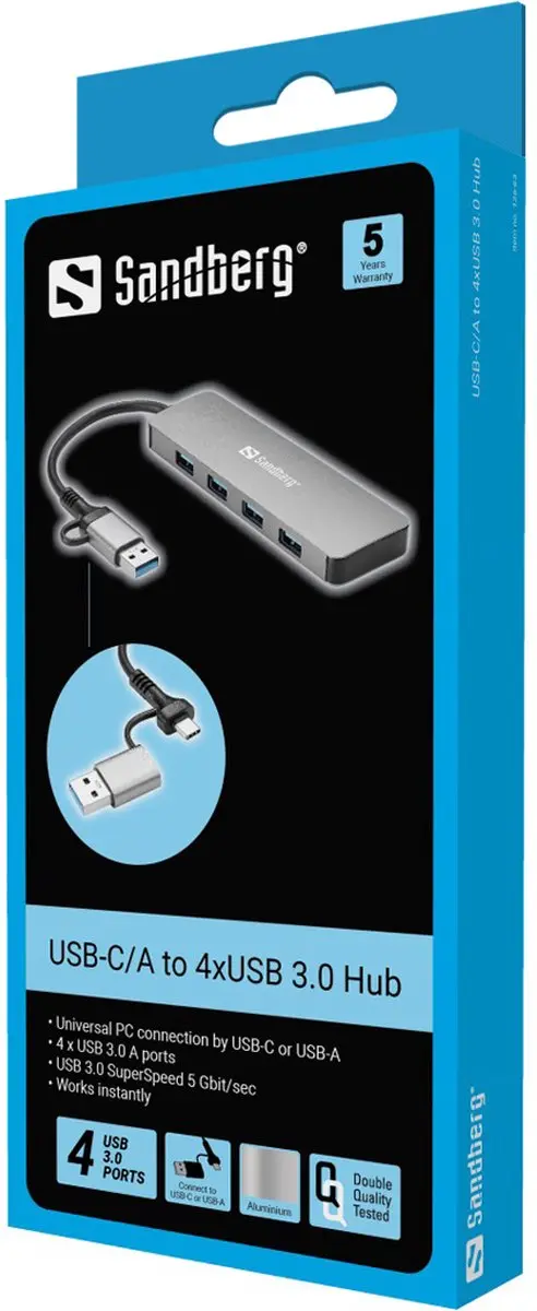 Sandberg 136-63 USB 3.0 Hub - 4 Poorten - Aluminium