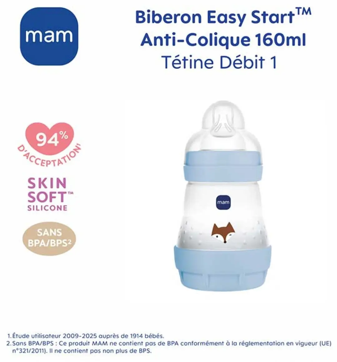 MAM Easy Start Zuigfles 160ml - Blauw - 2 Stuks