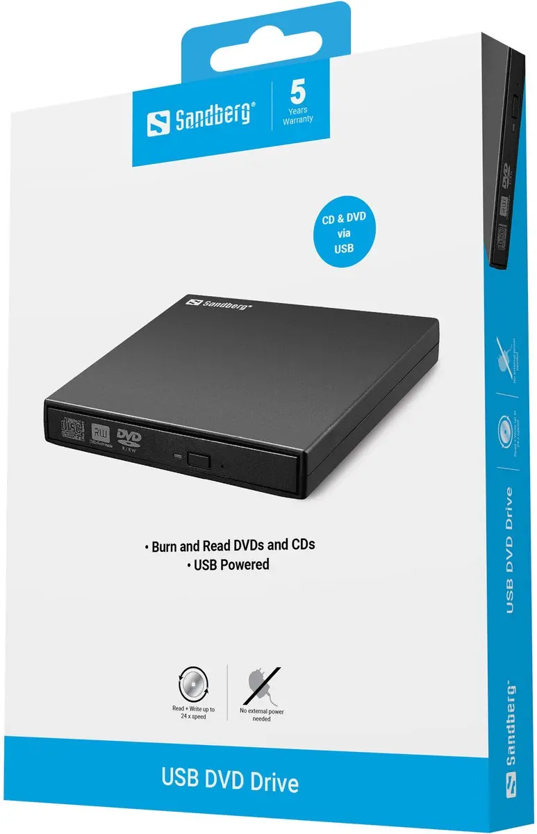 Sandberg 133-66 USB Mini DVD Burner - Zwart
