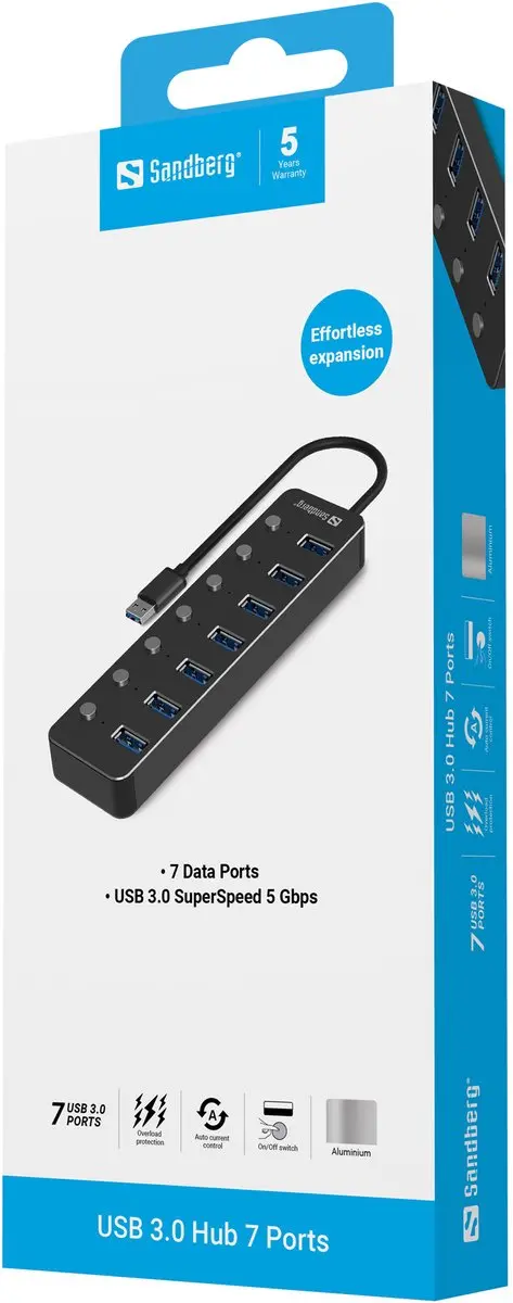 Sandberg USB 3.0 Hub 7 Poorten - 134-33 - Zwart