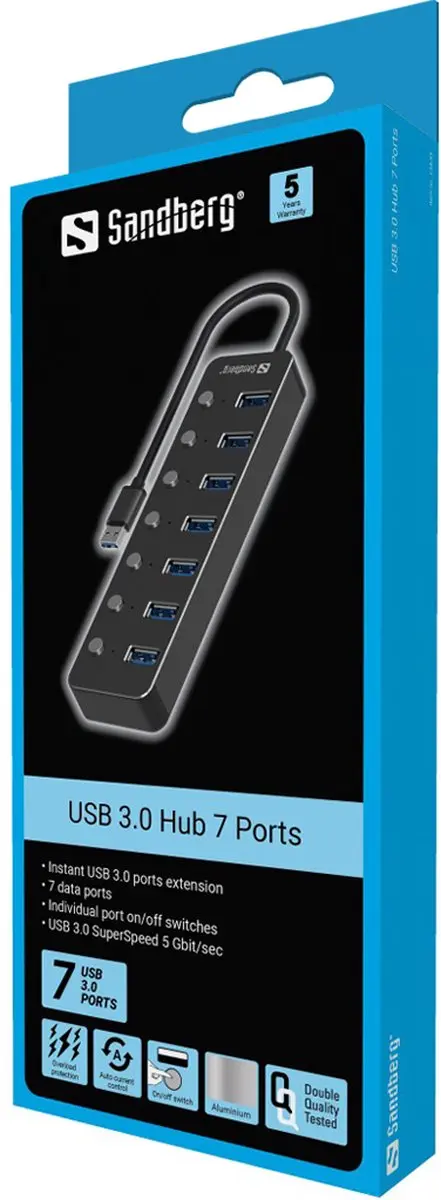 Sandberg USB 3.0 Hub 7 Poorten - 134-33 - Zwart