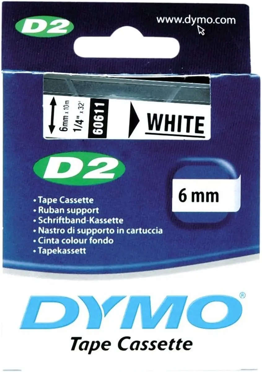 Dymo D2-labeltape 6mm x 10m - Wit