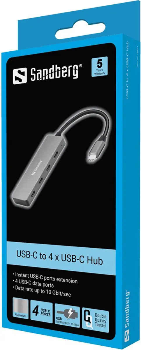 Sandberg 136-41 USB-C Hub - 4x USB-C 10Gbit/s - Grijs