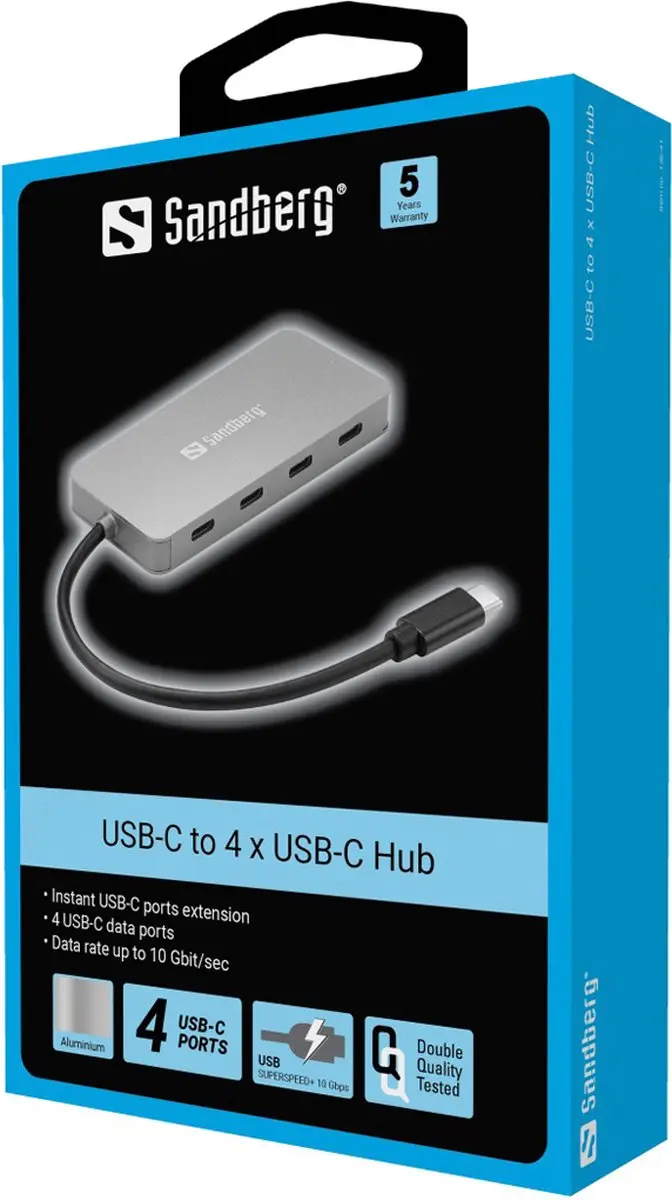 Sandberg 136-41 USB-C Hub - 4x USB-C 10Gbit/s - Grijs - afbeelding 6 van 6