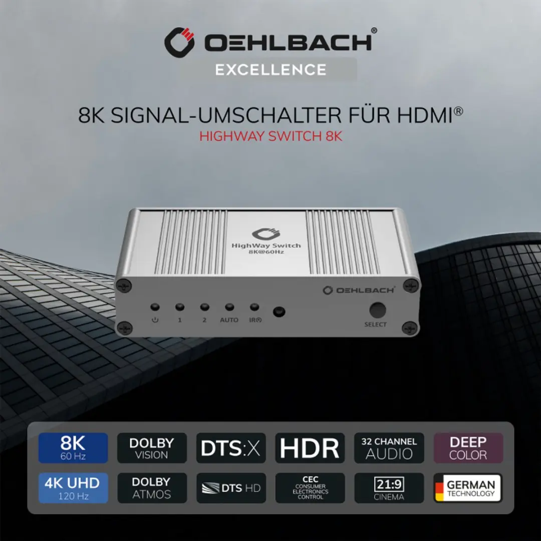 Oehlbach HighWay Switch 8K HDMI-switch 2 poorten - Zilver