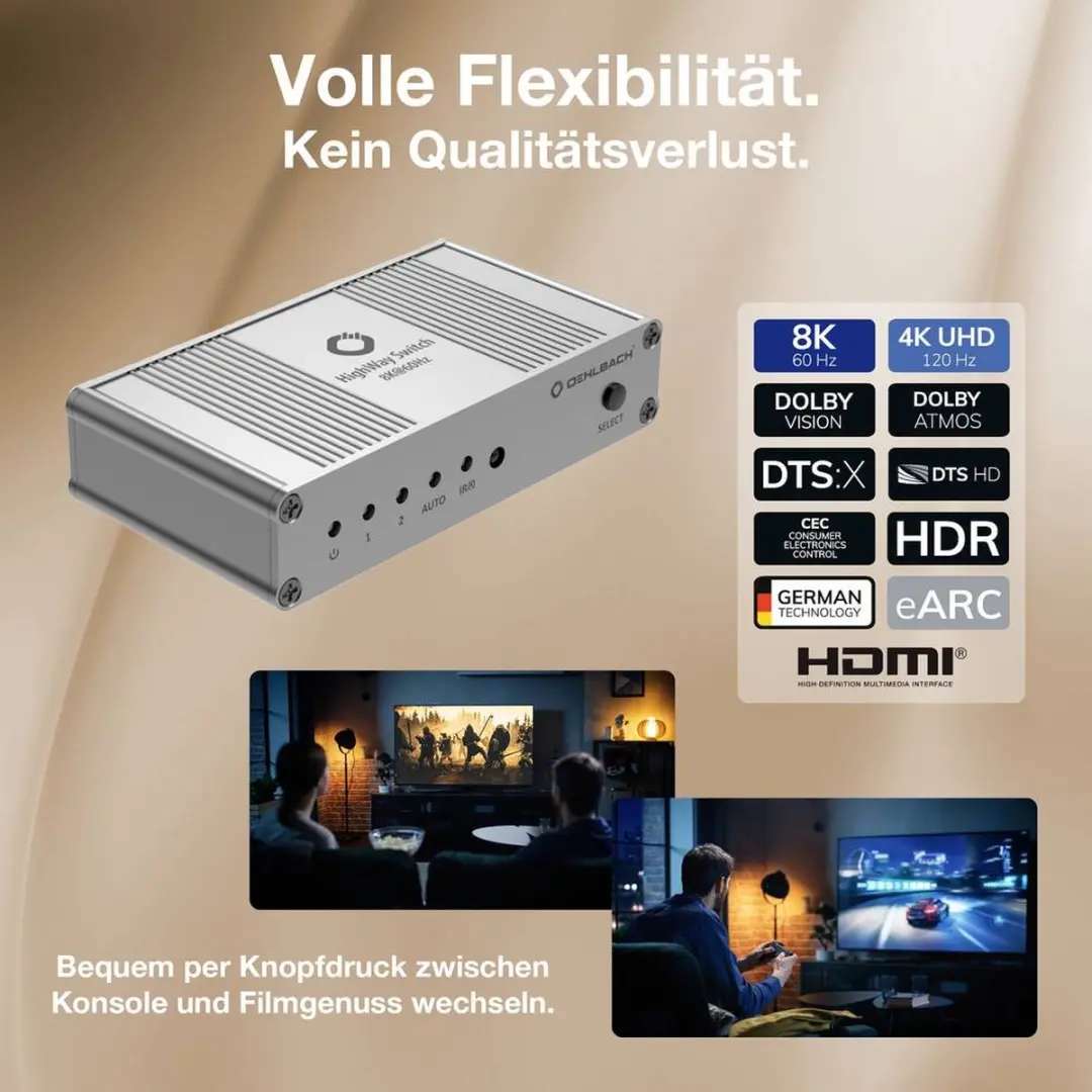 Oehlbach HighWay Switch 8K HDMI-switch 2 poorten - Zilver