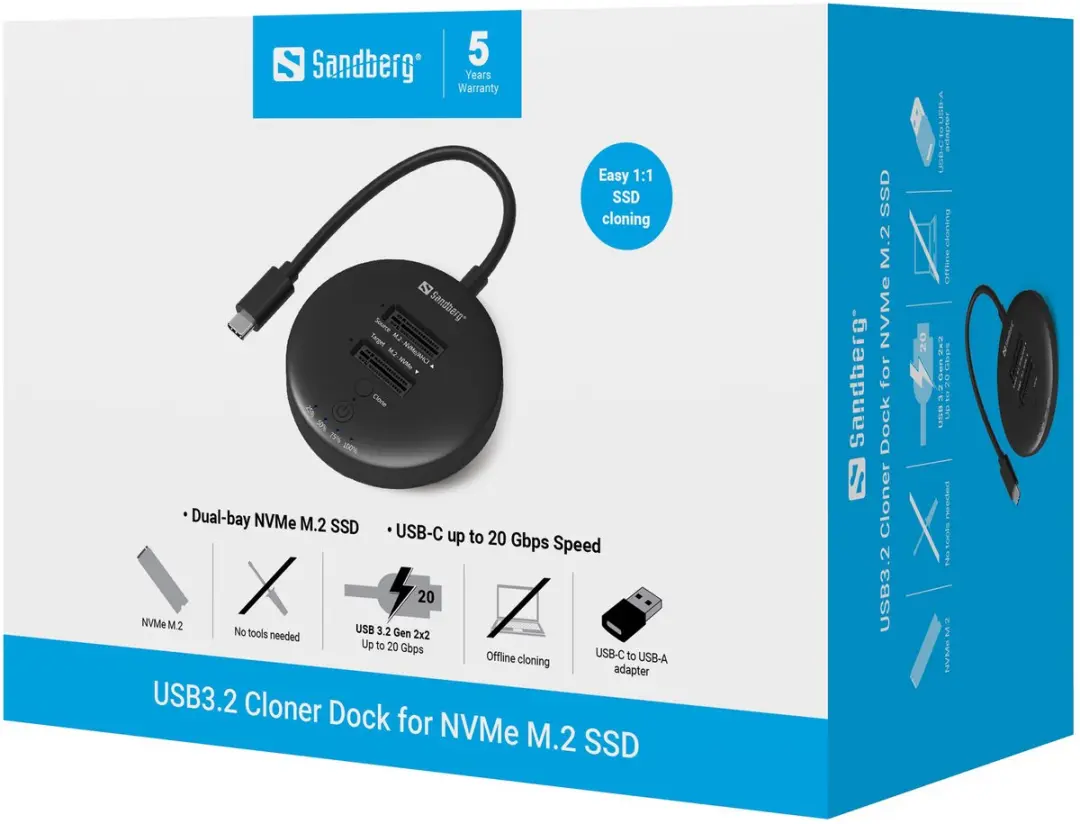 Sandberg USB3.2 NVMe Cloner Dock 136-72 - Zwart