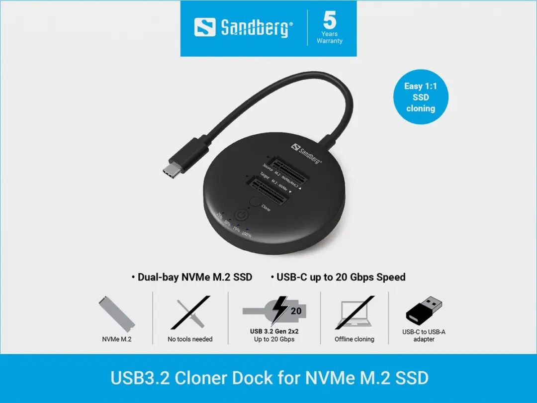 Sandberg USB3.2 NVMe Cloner Dock 136-72 - Zwart