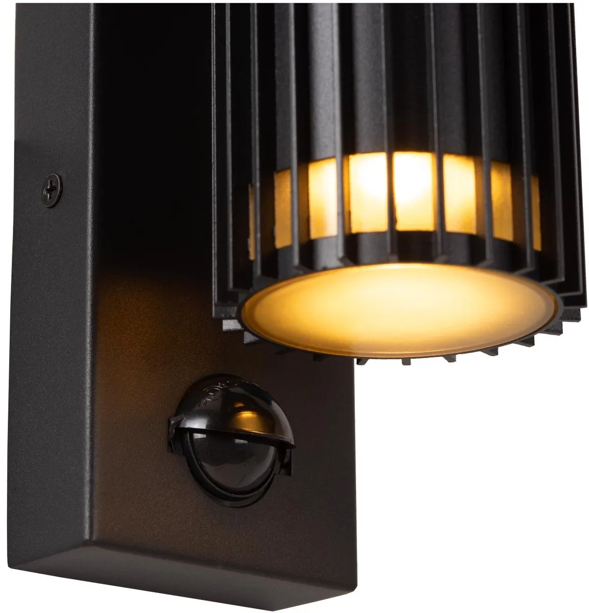 Lucide Timbala Wandspot 2xGU10 - IP44 - Beweging & Dag/Nacht Sensor - Zwart