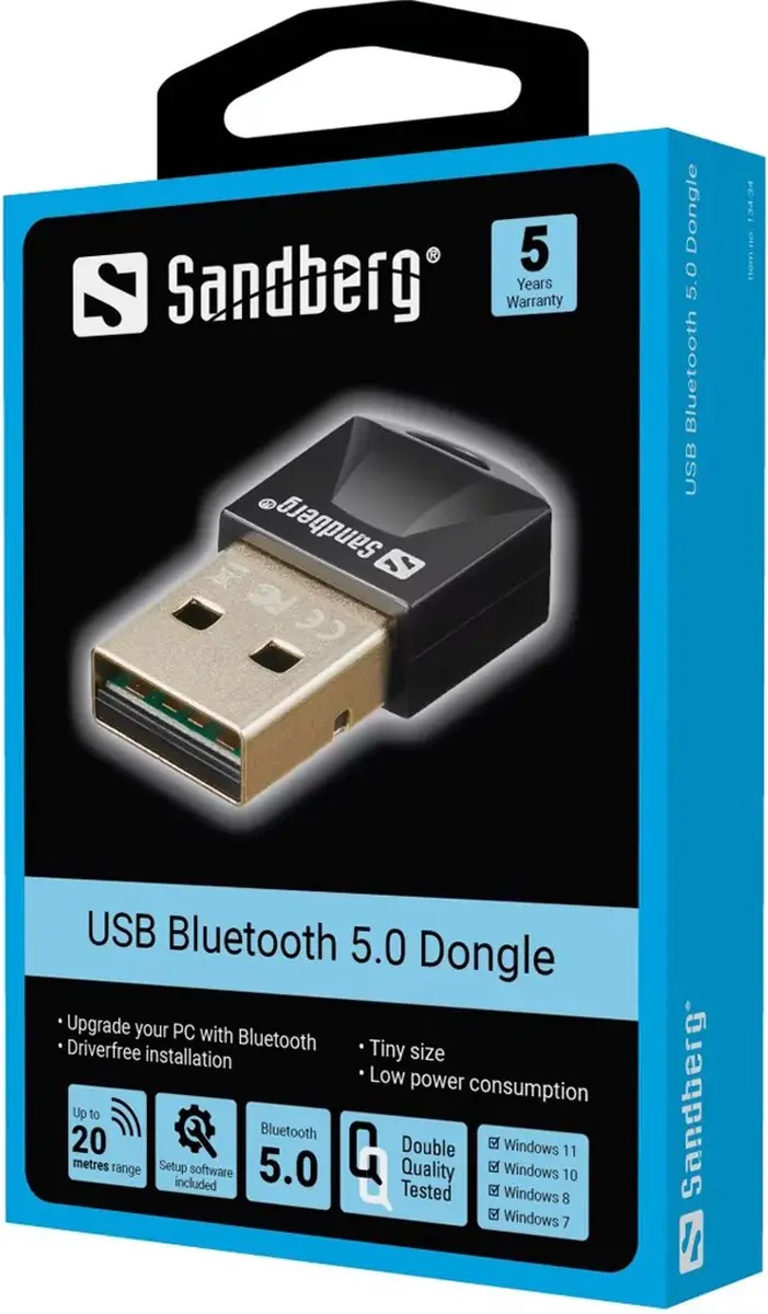 Sandberg 134-34 USB Bluetooth 5.0 Dongle - Zwart - afbeelding 6 van 6