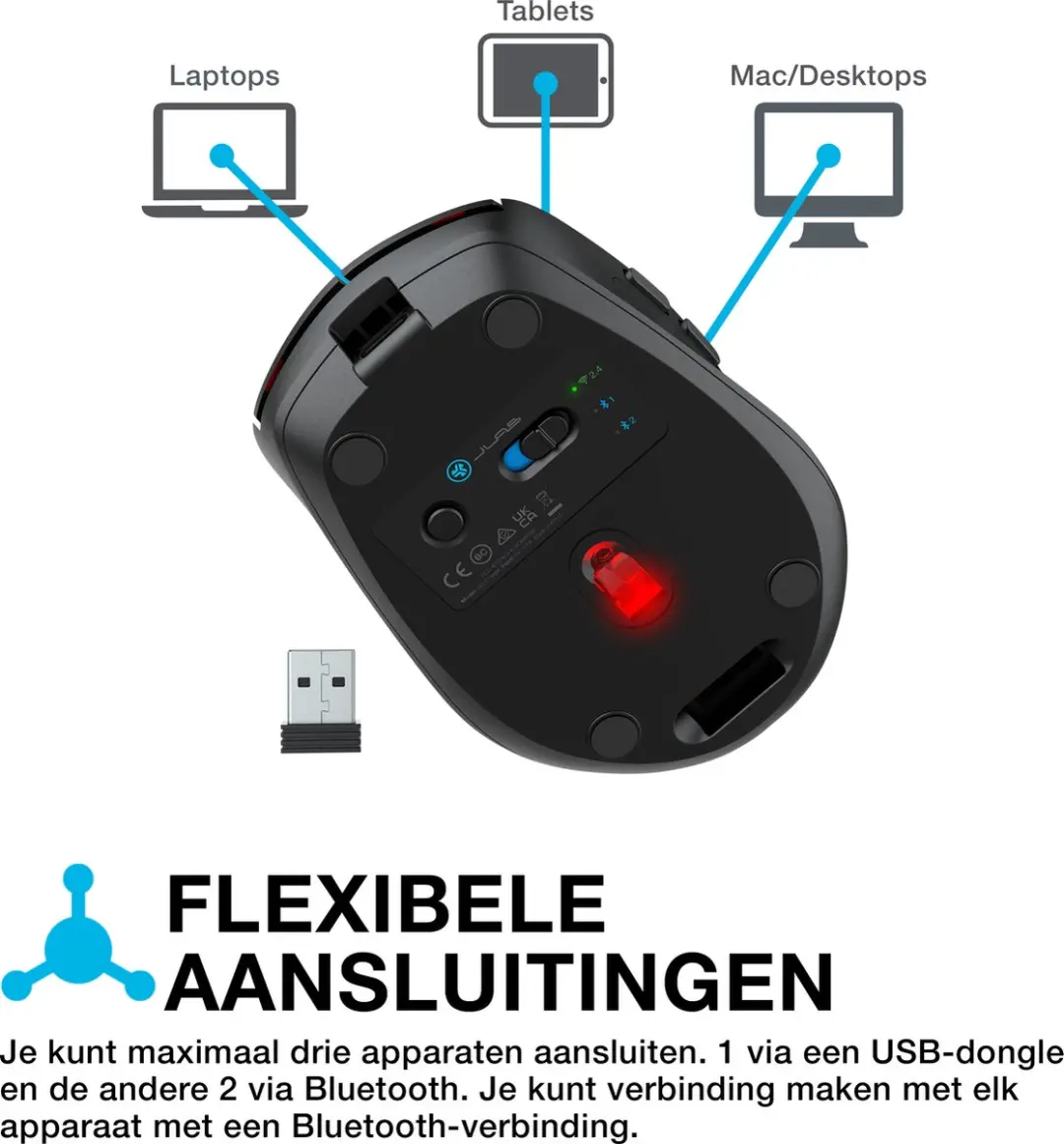 JLab Go Charge MGOCHRGMSRBLK124 Draadloze Muis - Zwart - afbeelding 6 van 6