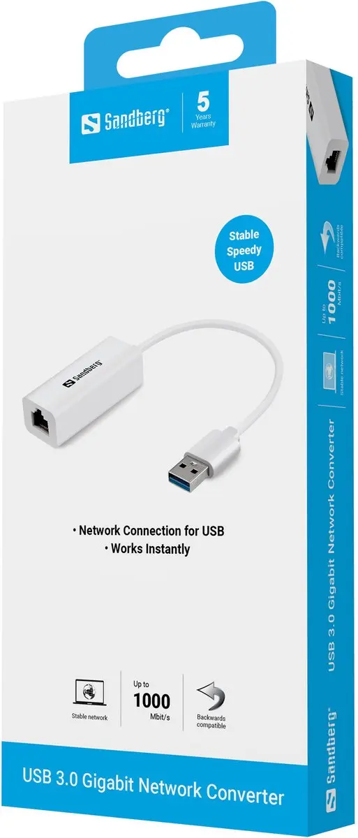 Sandberg USB3.0 Gigabit Netwerkadapter - Wit