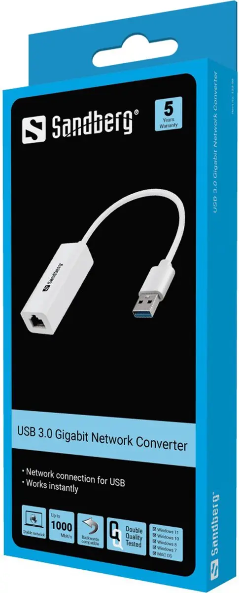 Sandberg USB3.0 Gigabit Netwerkadapter - Wit