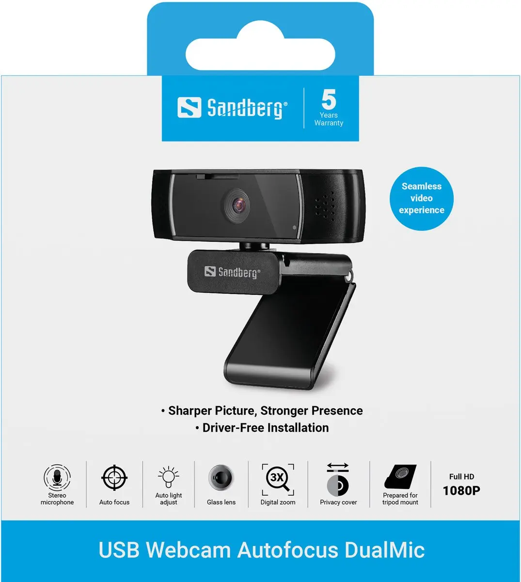 Sandberg 134-38 Webcam 1920x1080 - USB 2.0 - Zwart