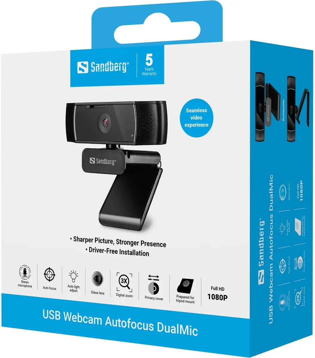 Sandberg 134-38 Webcam 1920x1080 - USB 2.0 - Zwart