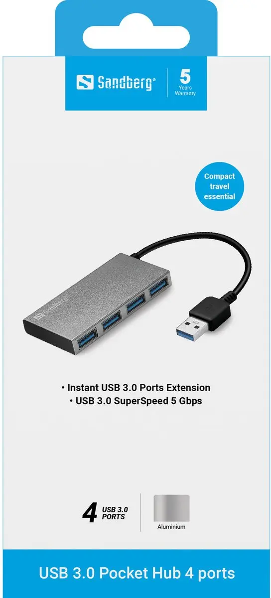 Sandberg USB 3.0 Pocket Hub 4 Poorten - Wit