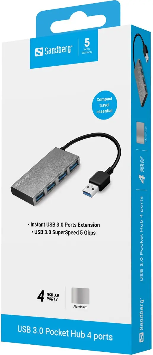 Sandberg USB 3.0 Pocket Hub 4 Poorten - Wit