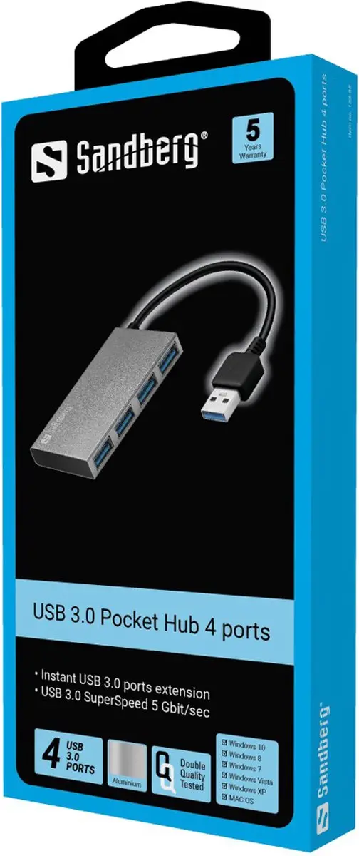 Sandberg USB 3.0 Pocket Hub 4 Poorten - Wit