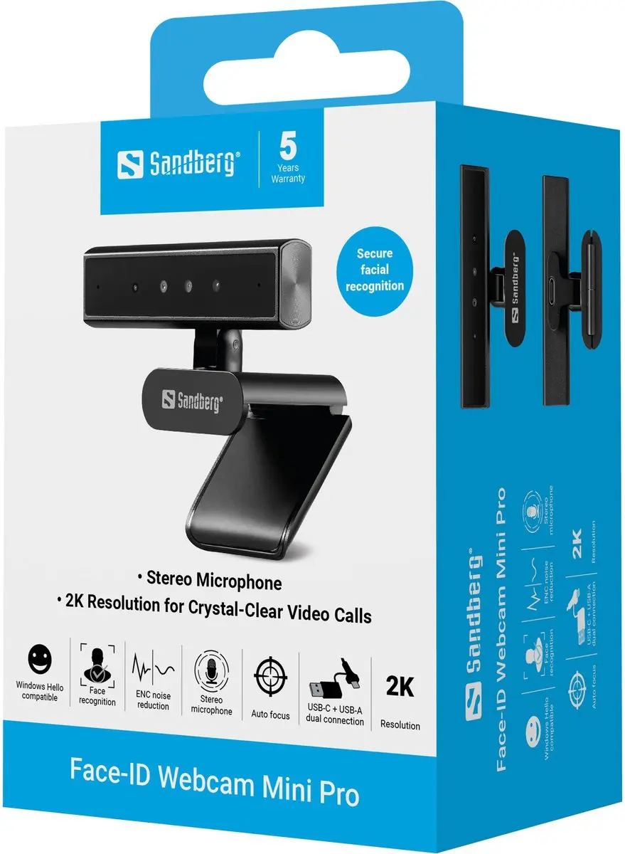 Sandberg 134-44 Webcam 5MP USB-C - Zwart