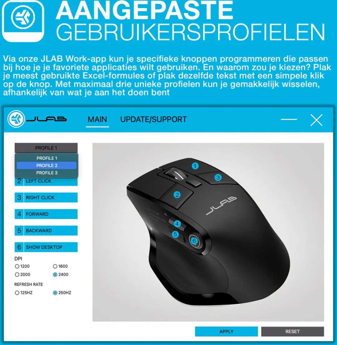 JLab Epic MEPICMOUSERBLK124 Draadloze Muis - Zwart